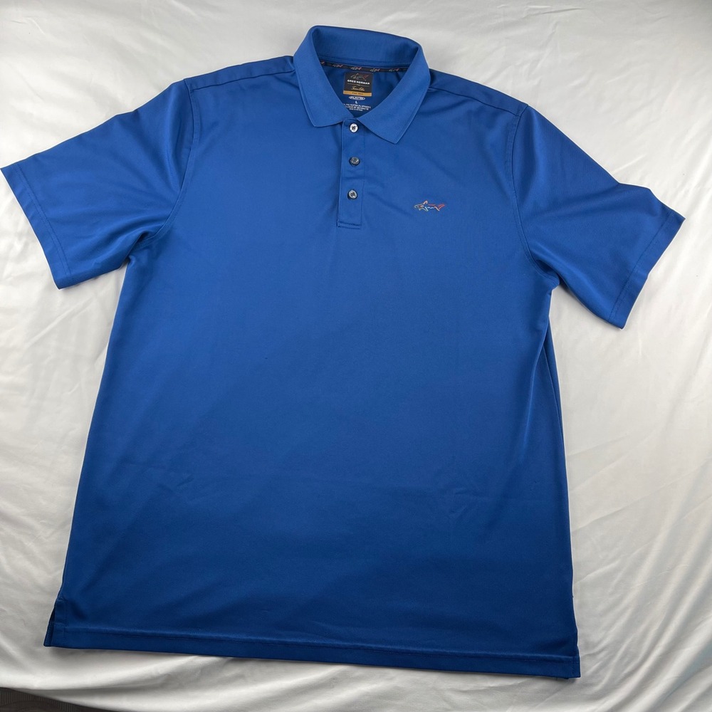 Greg Norman Tasso Elba Five Iron Mens Blue Play Dry Golf Polo Shirt Large L